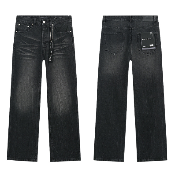 Black Washed Wide-Leg Denim Jeans with Classic Fading